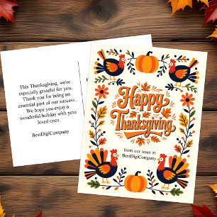 Cartes Pour Fêtes Annuelles Art populaire charmant Turquie & Citrouille Thanks