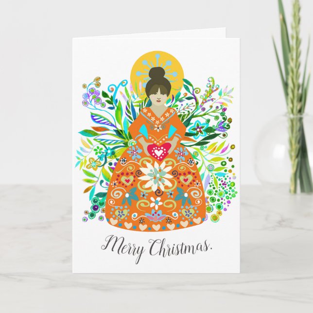 Cartes Pour Fêtes Annuelles Art populaire moderne Tangerine Noël Angel Salutat (Devant)