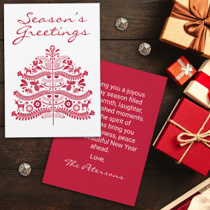 Cartes Pour Fêtes Annuelles Art populaire scandinave rouge Arbre de Noël nordi