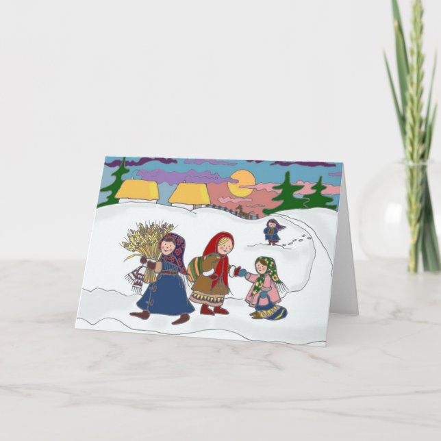 Cartes Pour Fêtes Annuelles Art populaire ukrainien à la maison de marche (Devant)