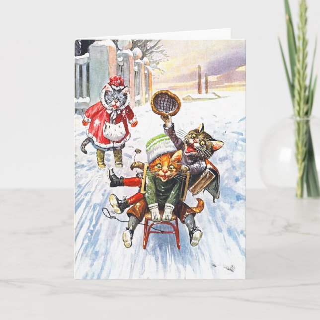 Cartes Pour Fêtes Annuelles Arthur Thiele - Sledding incliné allant de neige (Devant)