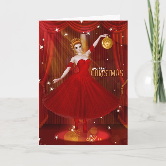 Cartes Pour Fêtes Annuelles Arts de la scène Ballerina saisonnier en rouge (Devant)