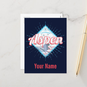 Cartes Pour Fêtes Annuelles Aspen Colorado Retro Skier Vintage USA Ski