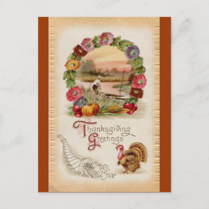 Cartes Pour Fêtes Annuelles Asters, Cornucopia et Turquie Thanksgiving
