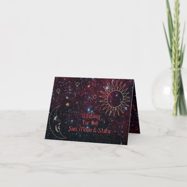 Cartes Pour Fêtes Annuelles Astrologie Noël Soleil Lune Étoiles Paillettes Nou (Devant)