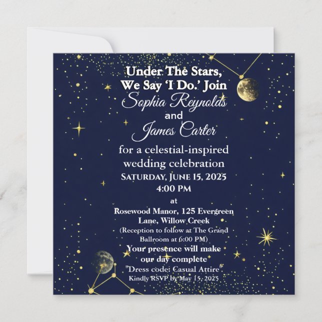 Cartes Pour Fêtes Annuelles Astrologie & Thème de nuit étoilé | Mariage célest (Devant)