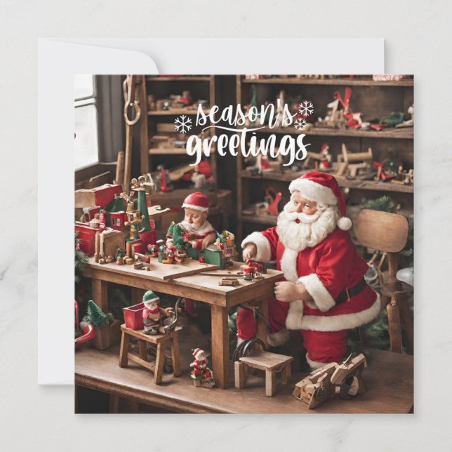 Cartes Pour Fêtes Annuelles Atelier de jouets de Noël père Noël (Devant)
