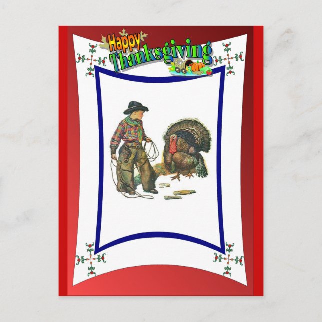 Cartes Pour Fêtes Annuelles Attaque à la dinde de style cowboy (Devant)