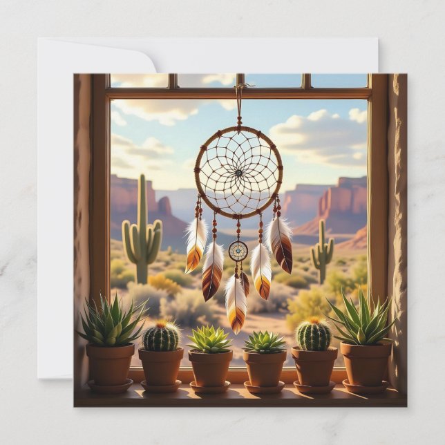 Cartes Pour Fêtes Annuelles Attrape-rêves, canyons du désert, cactus (Devant)