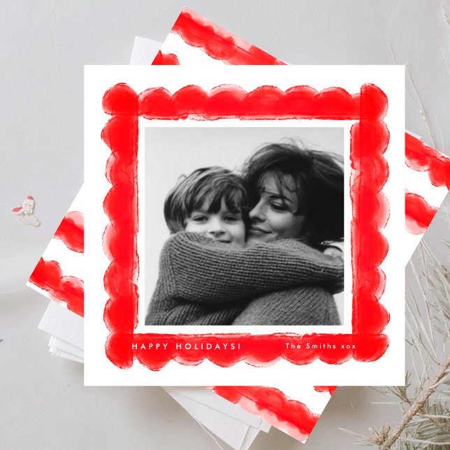 Cartes Pour Fêtes Annuelles audacieux moderne retro cadre rouge photo carré no (Créateur téléchargé)