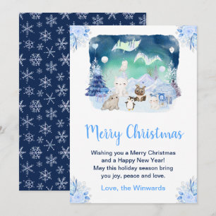 Cartes Pour Fêtes Annuelles Aurores boréales Animaux arctiques Joyeux Noël