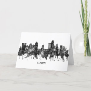 Cartes Pour Fêtes Annuelles Austin Texas Skyline BW