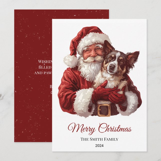 Cartes Pour Fêtes Annuelles Australian Kelpie Chien Père Noël (Devant / Derrière)