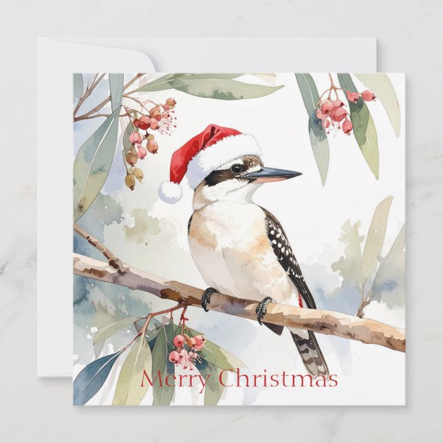 Cartes Pour Fêtes Annuelles Australian Kookaburra Santa hat Joyeux Noël (Devant)