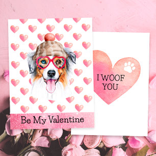 Cartes Pour Fêtes Annuelles Australian Shepherd I Woof You Dog Valentine's Day