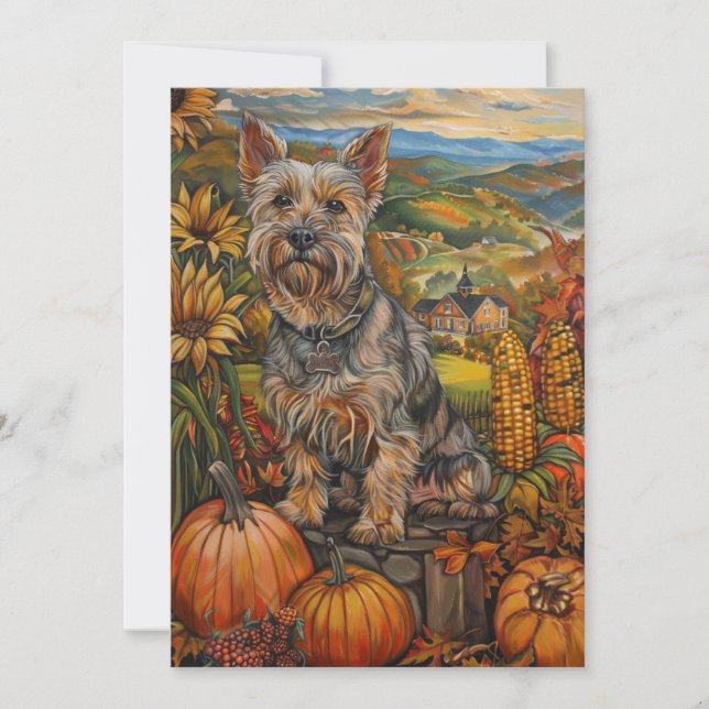 Cartes Pour Fêtes Annuelles Australie Terrier La récolte d'automne Thankesgivi (Devant)