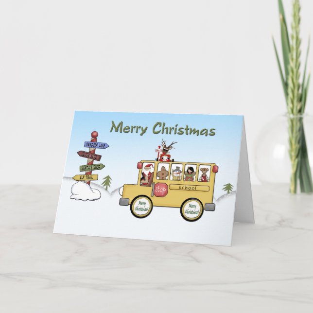 Cartes Pour Fêtes Annuelles Autobus scolaire de Joyeux Noël (Devant)