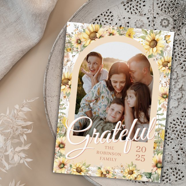 Cartes Pour Fêtes Annuelles Automne Arc Automne brillant Nouveau Gratuit Thank (elegant bright grateful happy thanksgiving cards with arch photo, family name, year and message)