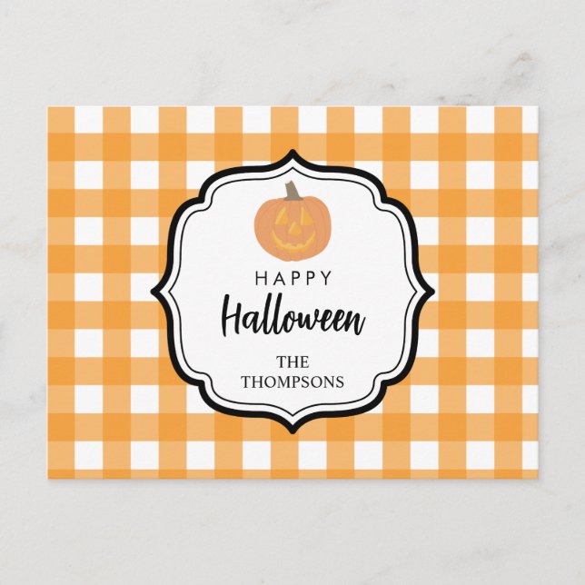 Cartes Pour Fêtes Annuelles Automne Automne Orange Plaid Halloween Citrouille (Devant)