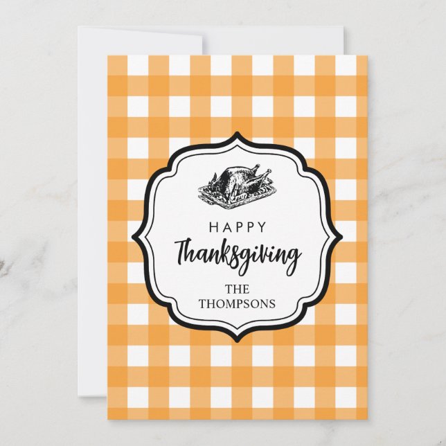 Cartes Pour Fêtes Annuelles Automne Automne Orange Plaid Thankgiving Turquie (Devant)