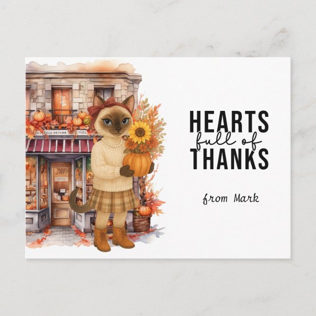 Cartes Pour Fêtes Annuelles Automne Chat coeur plein de remerciements pour l'a (Devant)