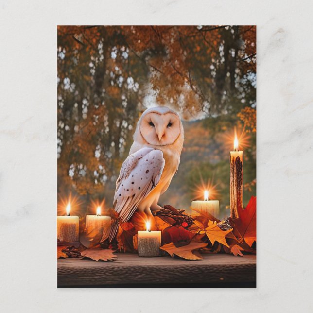 Cartes Pour Fêtes Annuelles Automne Chouette équinoxe de l'automne et bougies  (Devant)