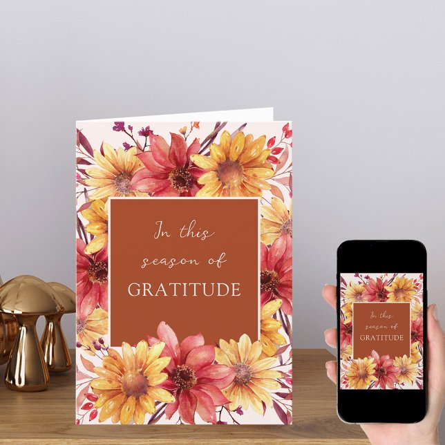 Cartes Pour Fêtes Annuelles Automne Floral Saison de Gratitude Thanksgiving (Créateur téléchargé)