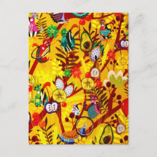 Cartes Pour Fêtes Annuelles Automne Forêt Botanique Fleurs d'Oiseaux Paradis