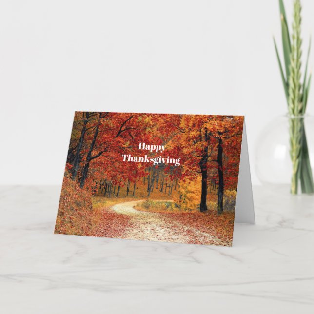 Cartes Pour Fêtes Annuelles Autumn Red Trees Road Photo Thanksgiving (Devant)