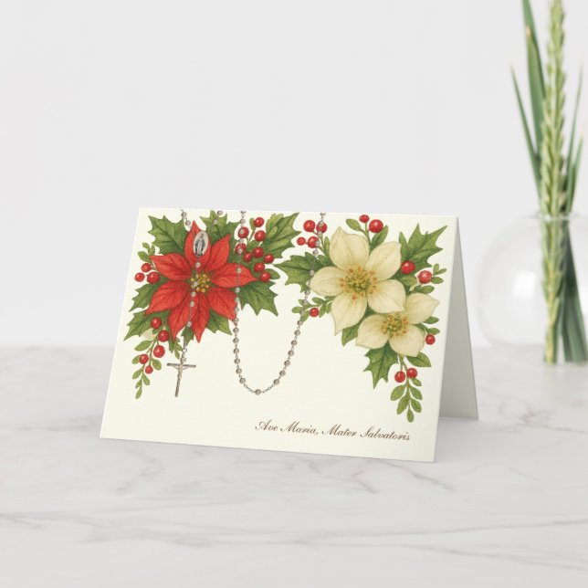 Cartes Pour Fêtes Annuelles Ave Maria Christmas Blessing with Rosary Florals (Devant)