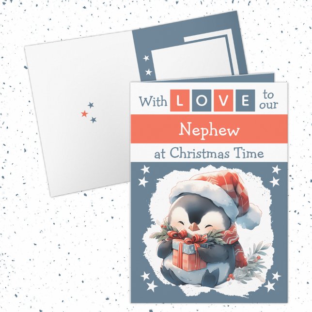 Cartes Pour Fêtes Annuelles Avec amour nephew pingouin gris Noël (Créateur téléchargé)