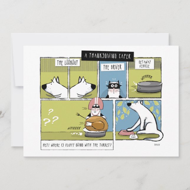 Cartes Pour Fêtes Annuelles Aventure de chien chat à l'Action de grâce (Devant)