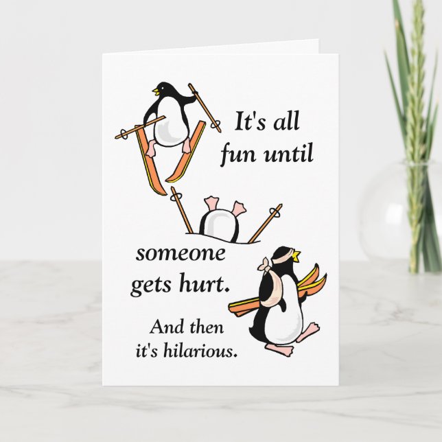 Cartes Pour Fêtes Annuelles Aventure de ski de Penguin (Devant)