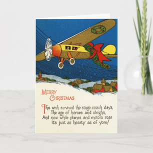 Cartes Pour Fêtes Annuelles Avion de Noël Vintage