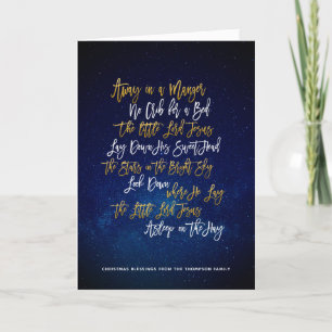 Cartes Pour Fêtes Annuelles Away in the Manger Gold White Script Noël Carol