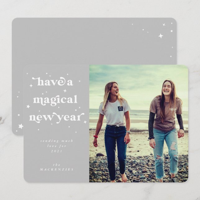 Cartes Pour Fêtes Annuelles Ayez Une Photo Magique Du Nouvel An (Devant / Derrière)
