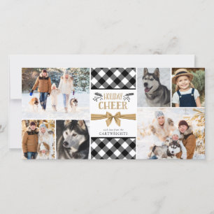 Cartes Pour Fêtes Annuelles B&W Buffalo Check HOLIDAY CHEER Photo Collage