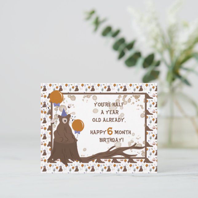 Cartes Pour Fêtes Annuelles Baby Bear Demi-An Birthday Card Garçon (Debout devant)