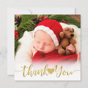 Cartes Pour Fêtes Annuelles Baby Birth Modern Gold Script avec Merci cardiaque