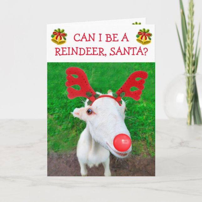 Cartes Pour Fêtes Annuelles Baby Chèvre veut être un Noël de rennes (Devant)