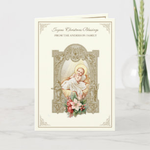 Cartes Pour Fêtes Annuelles Baby de Noël Jésus Poinsettias Écriture
