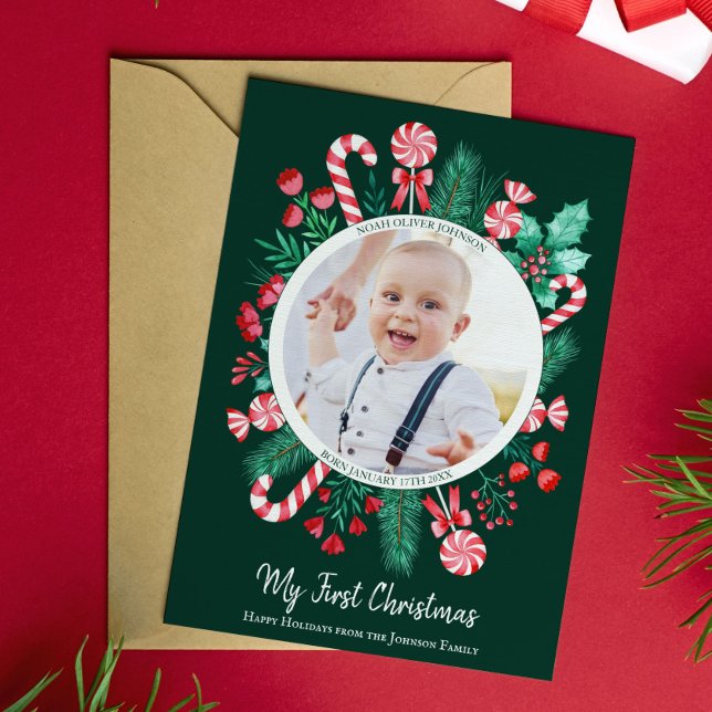 Cartes Pour Fêtes Annuelles Baby First Christmas Keepsaké aquarelle (First Christmas Baby Keepsake Christmas Holiday Card)