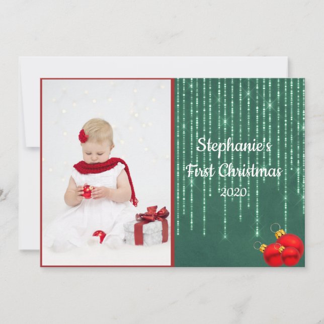 Cartes Pour Fêtes Annuelles Baby First Christmas Photo Silver Parties scintill (Devant)