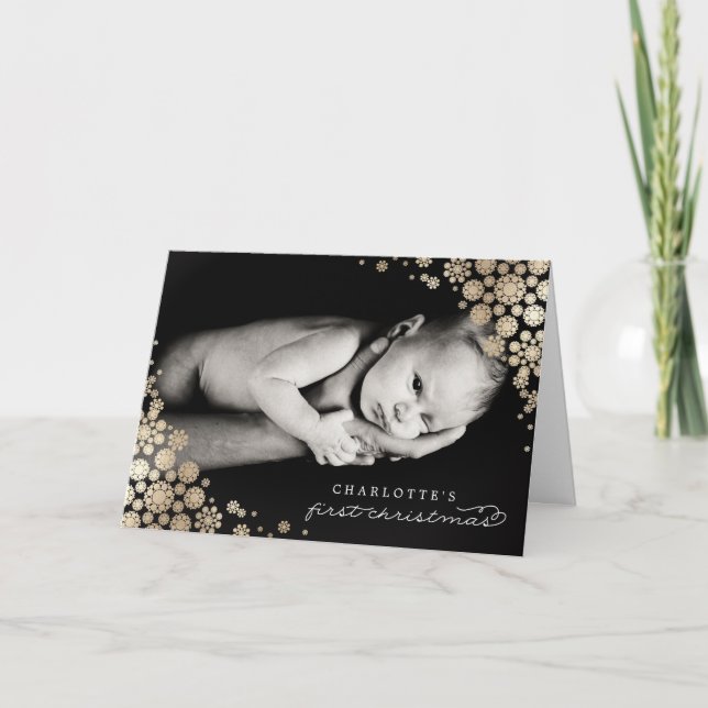 Cartes Pour Fêtes Annuelles Baby First Christmas Winter Snowflakes Photo Naiss (Devant)