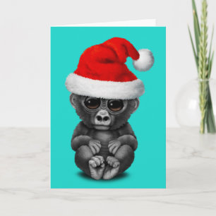 Cartes Pour Fêtes Annuelles Baby Gorilla portant un chapeau de Père Noël