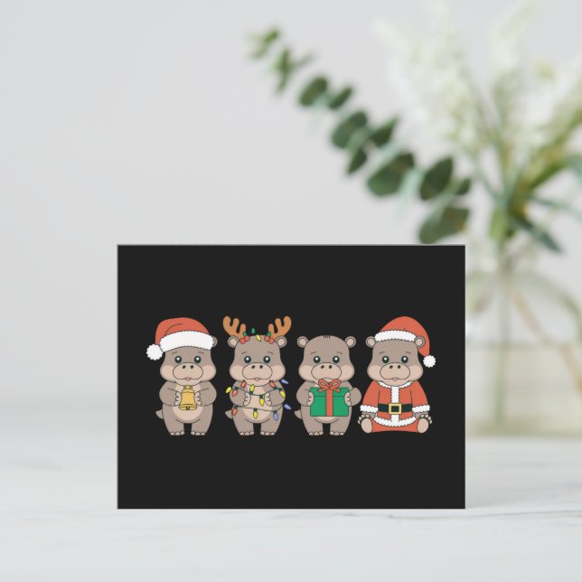 Cartes Pour Fêtes Annuelles Baby Hippo Moo Deng Noël (Debout devant)