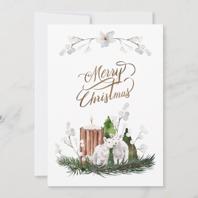 Cartes Pour Fêtes Annuelles Baby Lamb Pine Candle Noël (Devant)
