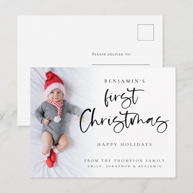 Cartes Pour Fêtes Annuelles Baby moderne photo personnalisée de Noël (Devant / Derrière)