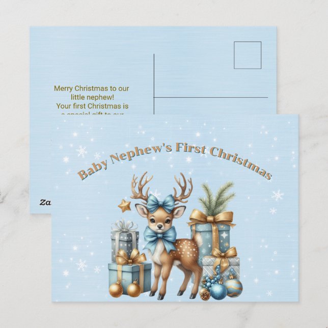 Cartes Pour Fêtes Annuelles Baby Nephew's First Christmas Holiday Postcard (Devant / Derrière)