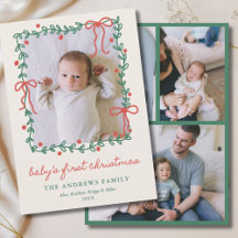 Baby's 1st Christmas Red Bows Greenery 4 Photo